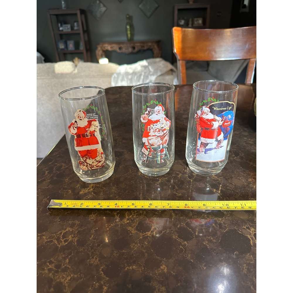 Vintage Coca-Cola Christmas Santa Glasses SET of 3 Haddon Sundblom Series 2